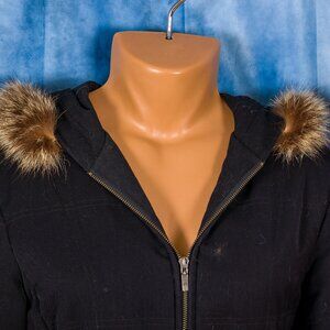 Anne Klein Black Winter Winter Jacket w a Fur Trimmed Hood Size S
